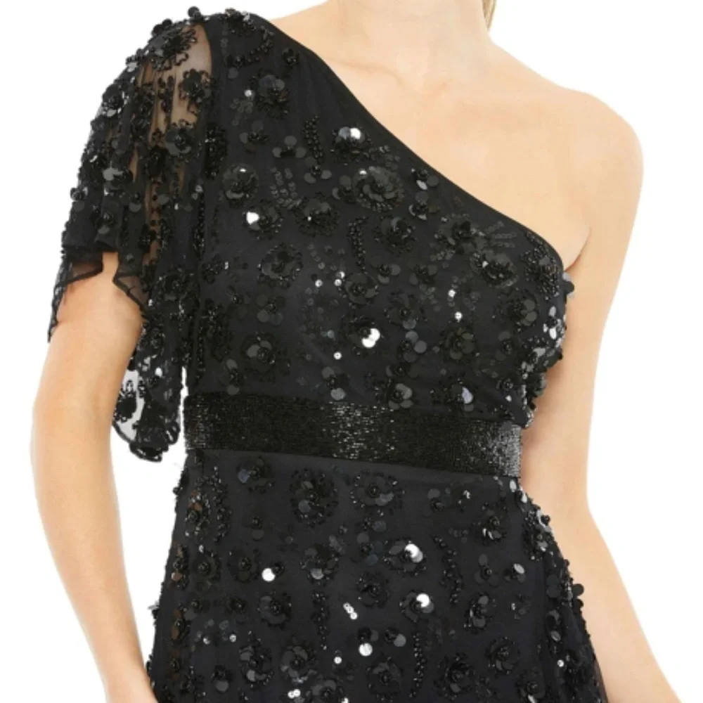 MAC DUGGAL Wedding Prom Formal Cocktail One Shoulder Ruffle Gown • Size 2